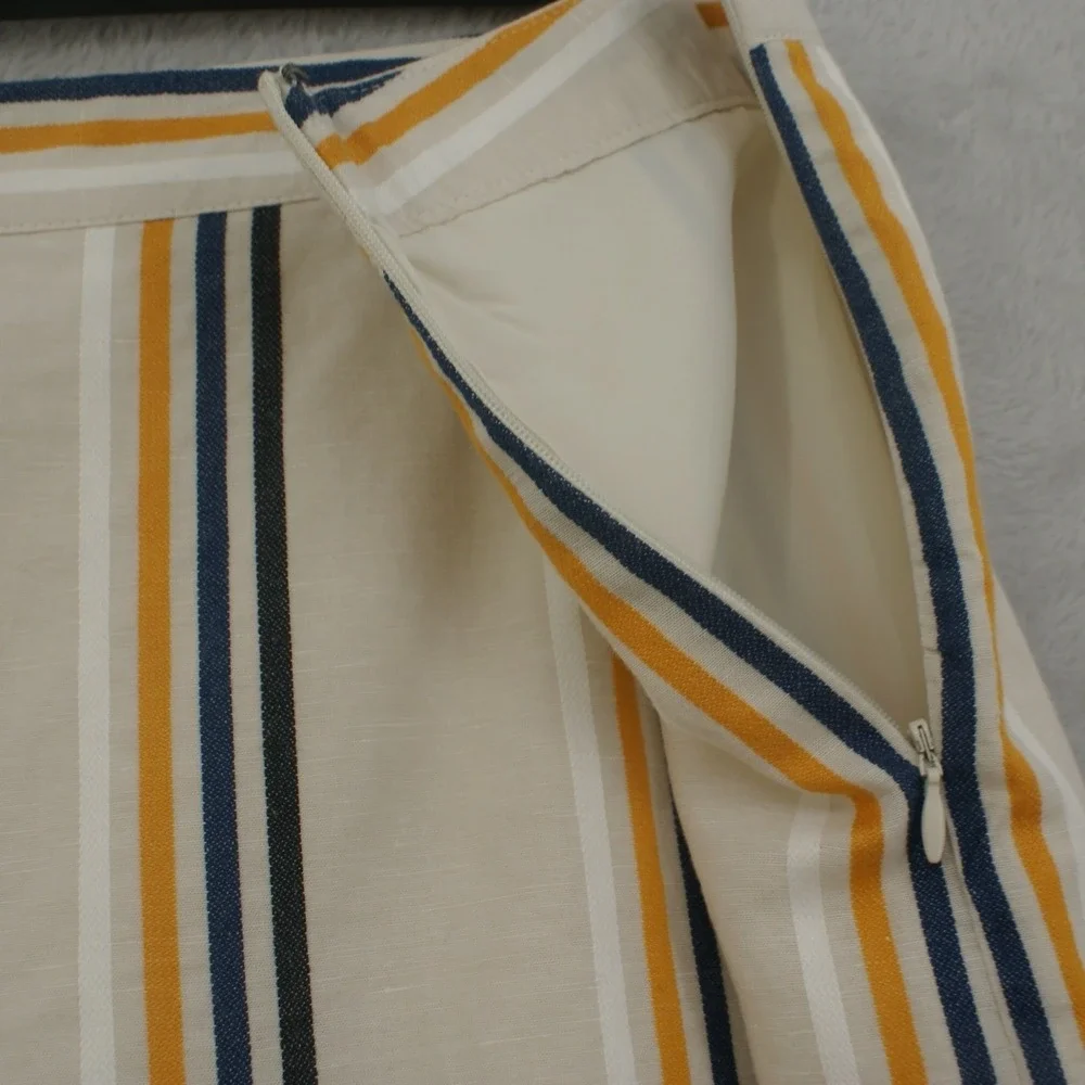 Who What Wear Womens 24W Striped A-Line Skirt Cotton Linen Blend CreamNavyYellow